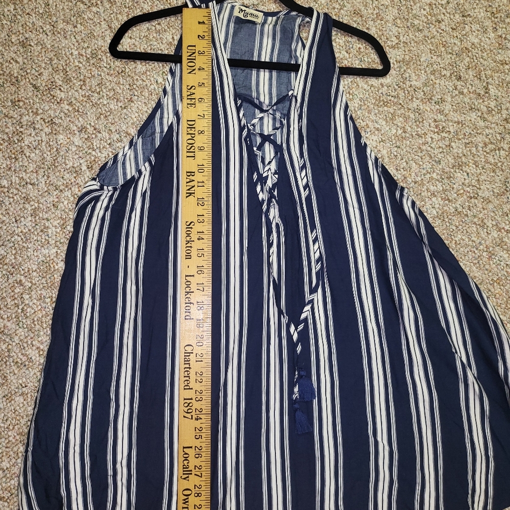 Show Me Your Mumu Rancho Mirage Lace Up Navy Stripe Breeze Coverup Dress Sz Med - Picture 9 of 9